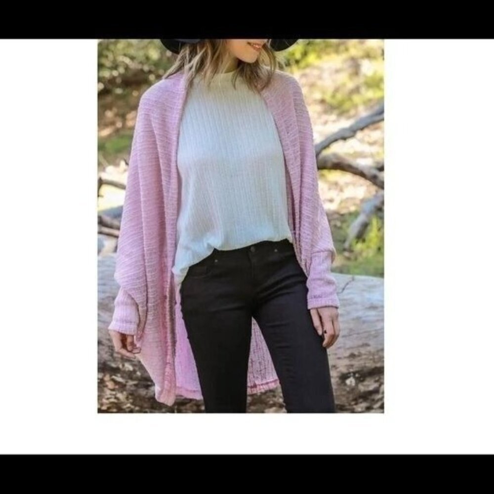Women’s Long Sleeve Open Knit Cardigan Shrug Pink Relaxed Fit NWOT Sz Large
